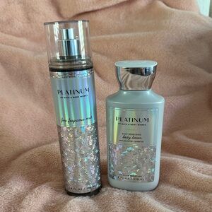 Bath & Body Works Platinum Mist and Lotion Set - Silver and White Brand New